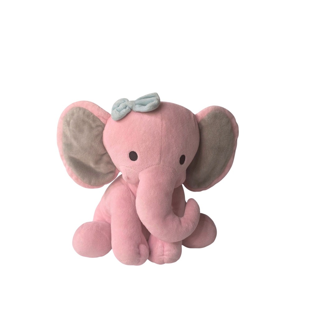 Lambs & Ivy 9" Bedtime Originals Pink Elephant Blue Bow Stuffed Animal Plush